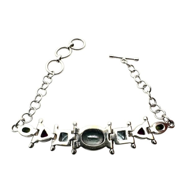 Color Changing Multi-Gemstone Sterling Silver Bracelet 8.5 Inch 25 Grams - Picture 5 of 6